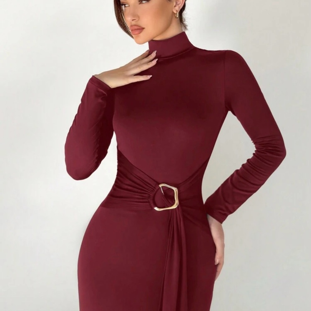 Elegant Burgundy Long Sleeve Dress